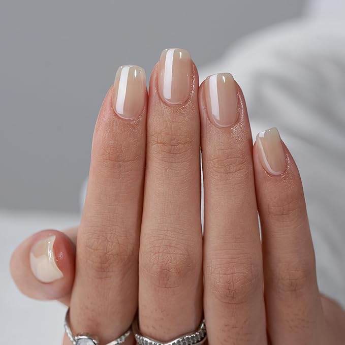 BTArtbox Press On Nails Short - Square Press On Nail, Brown Chrome Nail Tip Glue On Nails with Nail Glue, Reusable Stick On Nails in 15 Sizes - 30 Soft Gel Fake Nails Kit, Cream Soda