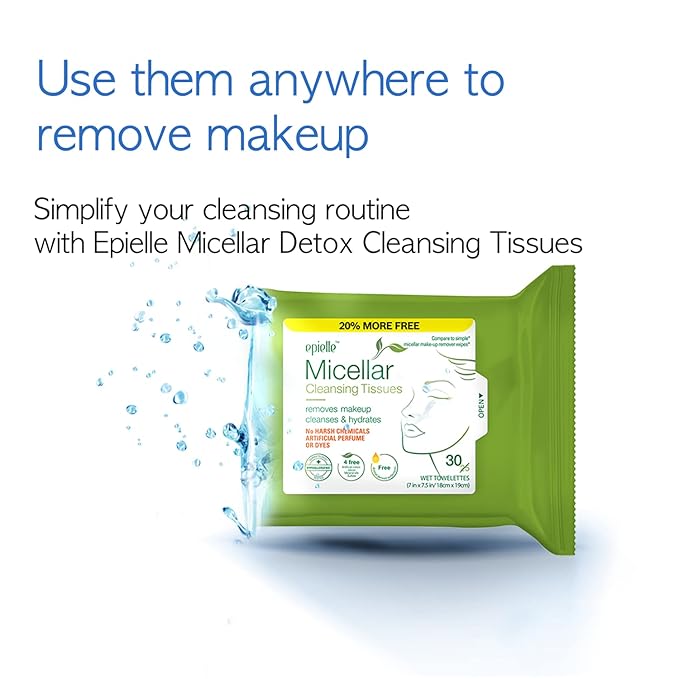 Epielle Micellar Makeup Remover Wipes, Gentle & Hydrating Daily Facial Cleanser Towelettes, Remove Dirt, Oil, Waterproof Mascara, Hypoallergenic & Alcohol-Free, 30 Count (Pack of 4)