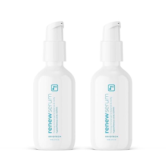 BRIOTECH Renew Serum, Hypochlorous Acid Mineral Gel, Soften Fine Line Appearance, Smooth Skin for Face, Neck, Chest, Spot Corrector, Soothe Redness, Vegan, 2 fl oz (2 Pack)