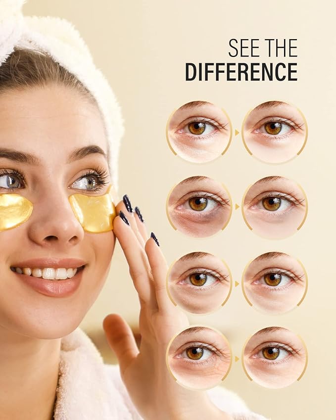 24k Gold Under Eye Patches (8 Pairs), eye mask, Collagen Skin Care Products, Eye Patches for Puffy Eyes, eye masks for dark circles and puffiness