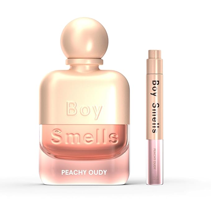 Boy Smells Peachy Oudy Travel Spray – Peach, Mimosa, Marigold and White Oud Scent – Fruity Woody Unisex Perfume – Long Lasting Travel Size Spray – 10ml