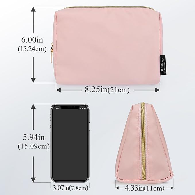 Aosbos Small Makeup Bag Travel Size Cosmetic Bags for Women Small Zipper Pouch with Inner Compartments | Idea for Purse Organizer (Pink)
