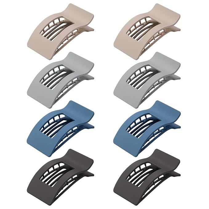 8 Pack French Flat Hair Clips for Women – Large Matte No-Slip Claw Barrettes for Thick & Thin Hair, Strong Hold Styling Accessories (Dark Neutral)