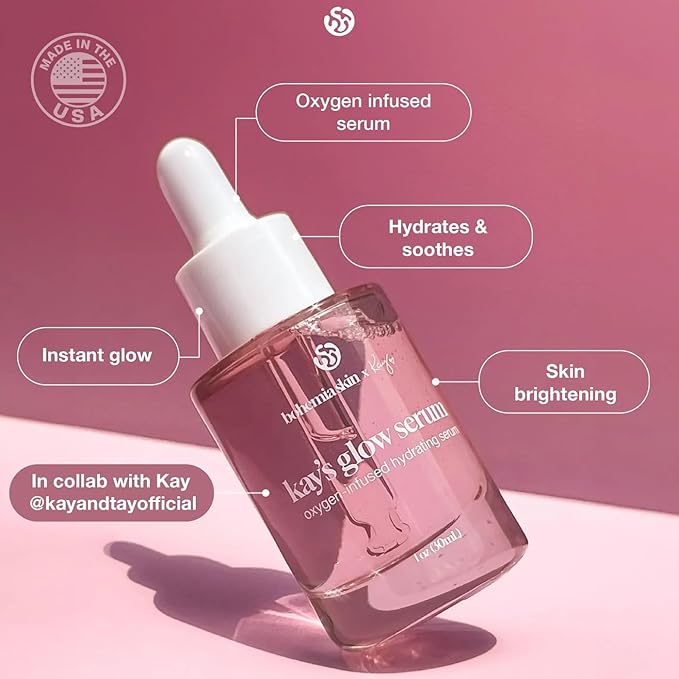 Kay’s Glow Serum + Infinite Aura Moisturizer + Boho Cleansing Balm – Oxygen-Infused THDA Vitamin C with Gentle AHA for Face and neck | Hydrates, Soothes and Brightens Bundle