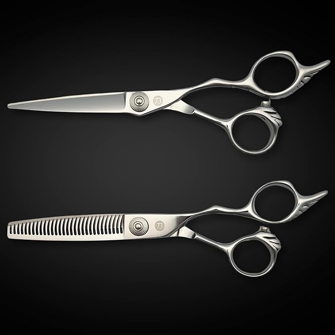Saki Shears Tsuru Hair Cutting Scissors - Polished Japanese Steel- 6" Hair Shears for Barbers and Hair Stylists - Thumb Screw for Easy Tension Adjustment (Set of Hair Shears)