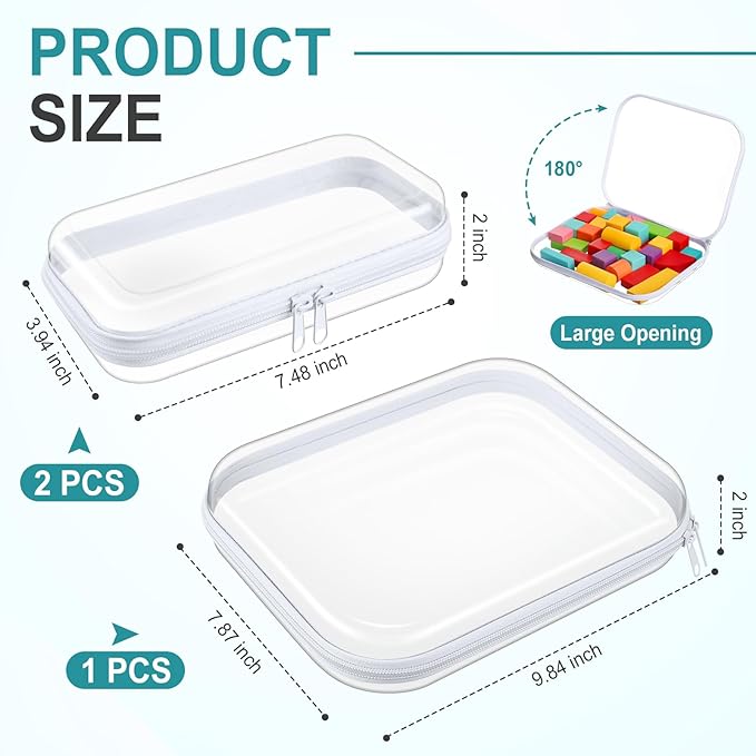 Hoolerry 3 Pcs Clear Hard Zipper Case Plastic Pouch Transparent Hard Case Clear Makeup Bag Portable Travel Organizer Bin for Cosmetics, Building Blocks, Puzzles(White,Mss)