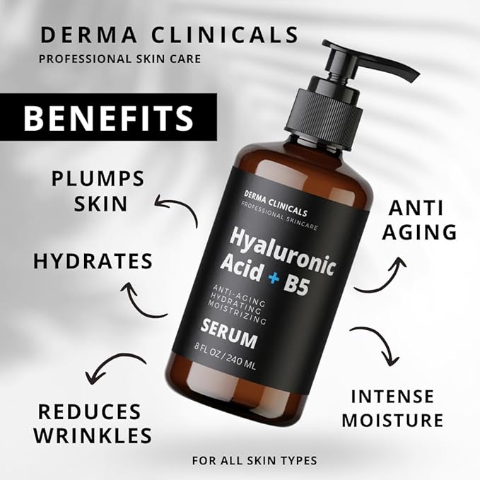 Hyaluronic Acid Serum with Vitamin B5, Anti-Aging, Hydrating facial Serum, Plumping, Lightweight, Fast Absorbing - 8oz
