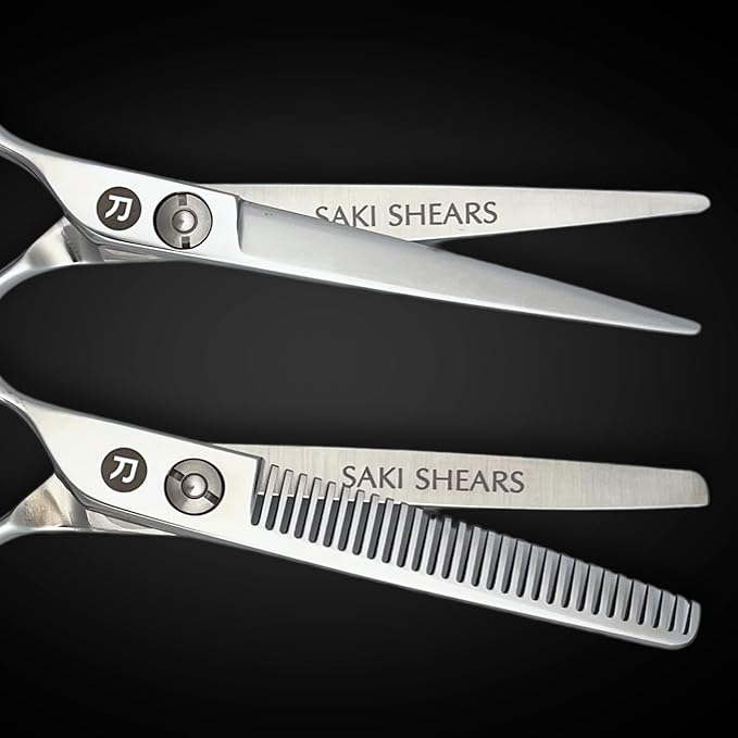 Left Handed Set of Hair Cutting Shears - Saki Kotaro - Made from Japanese 440C Steel - 6 Inch Set Includes Left Hair Scissors, Left Thinning Shears, Razor and Leather Shears Case
