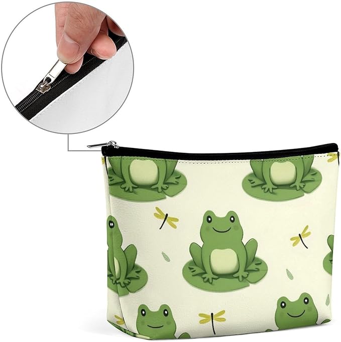 Women's Makeup Case, Large Zipper Cosmetic Case, Toiletry Bag, Travel Cosmetic Toiletry Bag Cute Frog Animal Green Frogs