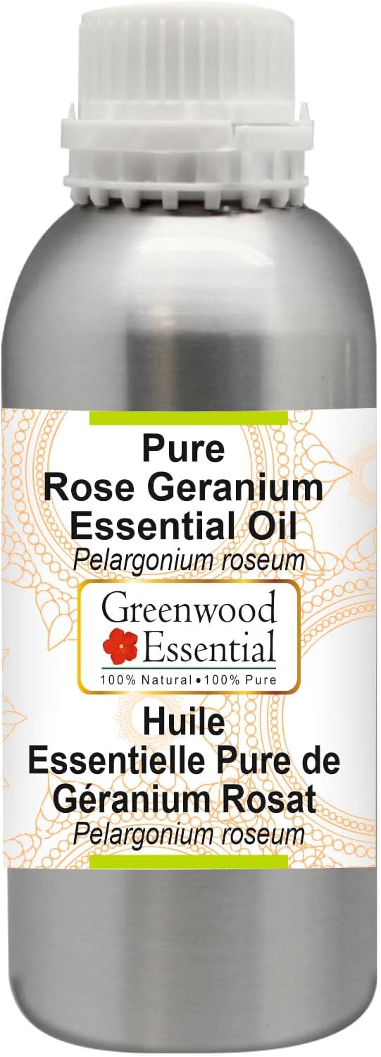 Greenwood Essential Pure Rose Geranium Essential Oil (Pelargonium roseum) Steam Distilled 300ml (10.1 oz)