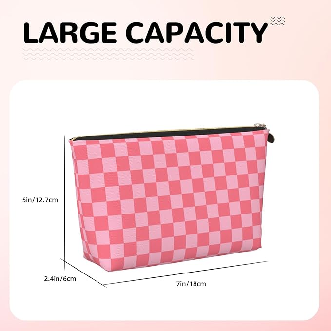 Womens Leather Makeup Bag Cosmetic Bag Travel Toiletry Bags Make Up Bags for Women Adult (Elegant Pink)