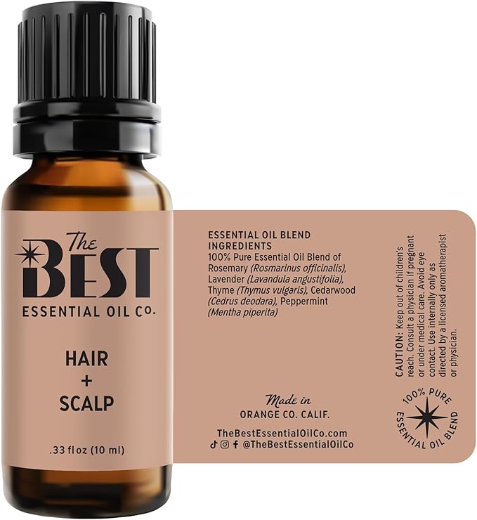 The Best Hair + Scalp Essential Oil Blend- Premium Grade- 100% Pure & Natural for Aromatherapy, Diffuser, Spa, Massage, Air Freshener- 10 ml (.33 fl oz)