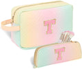 Personalized Initial Makeup Bag Trendy Stuff Leather Waterproof Cosmetic Bag Travel Toiletry Bag, Christmas/Thanksgiving/Halloween Gifts Makeup Organizer Case for Women Girls Mom Girlfriend Wife