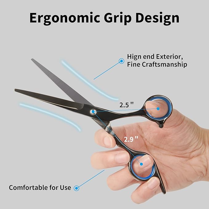 Hair Cutting Scissors,6.5 Inch Professional Stainless Steel Barber Haircut Shears Razor,Sharp Blades,One Comb Included, For Salon Home Men Women Adults Kids Pet (Black)