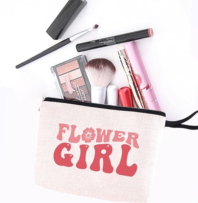 Flower Girl Proposal Flower Girl Gift Makeup Bag Wedding Gifts Bridal Party Gifts Cosmetic Bag for Women Bridesmaid Gifts Zipper Pouch Bag Bridal Shower Gifts Travel Toiletry Bag Wedding Party Gifts