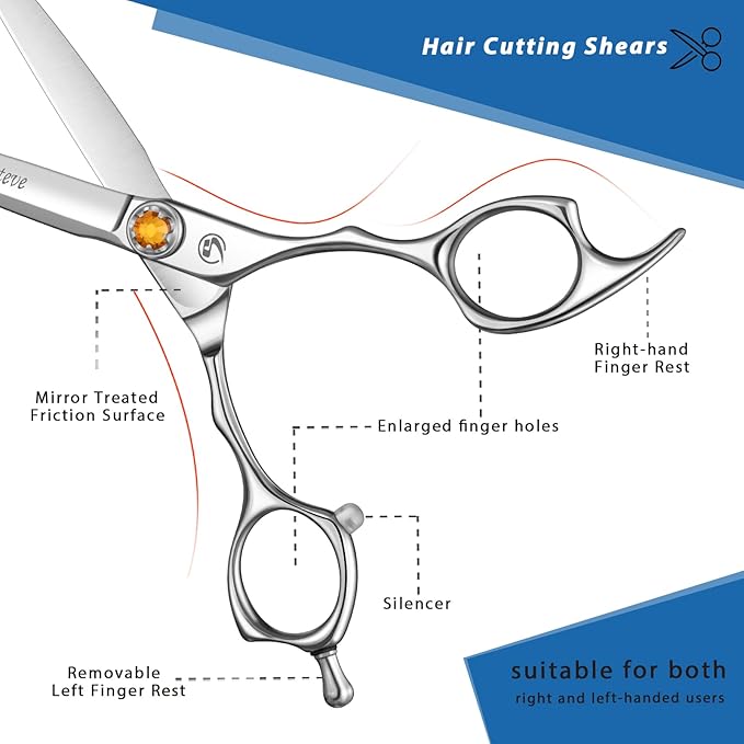 Professional Hair Cutting Scissors 6 Inch, VG10 Stainless Steel Barber Shears, Extremely Sharp Hairdressing Scissors for Salon & Home Use, Ambidextrous Left Right Hand