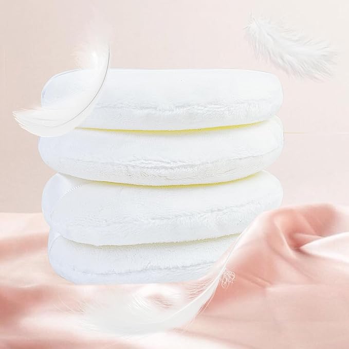 5 Pack Extra Large Body Powder Puff and Container, Soft Cotton 4.13 Inch Dusting Puffs with Washable Round Container for Woman Baby Body Face Loose Powder