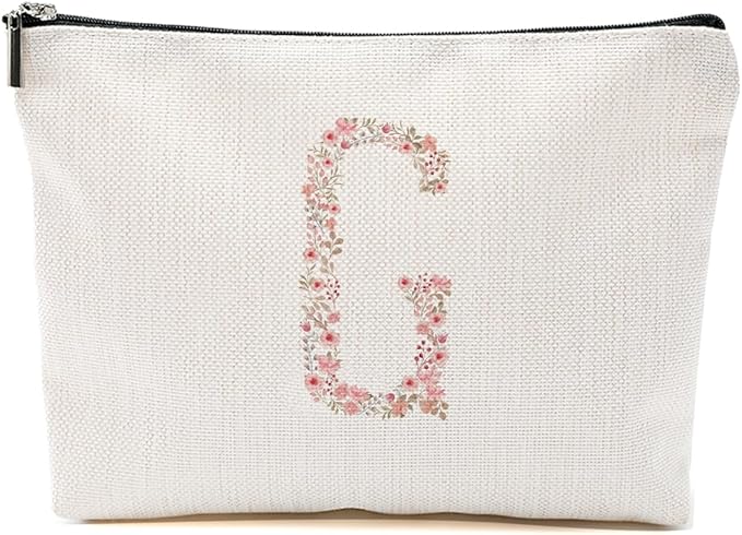 Initial Makeup Bag Floral G Personalized Cosmetic Bag Monogrammed Gifts for Women Girls Bride Grandma Monogram Zipper Pouch for Teacher Appreciation Mothers Day Birthday Wedding Bridal Shower Gifts