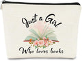 Book Lovers Gifts Small Makeup Bag, Bookish Gifts for Book Lovers for Women Cosmetic Bag, Birthday Gift Ideas for Reader Just A Girl Who Loves Books