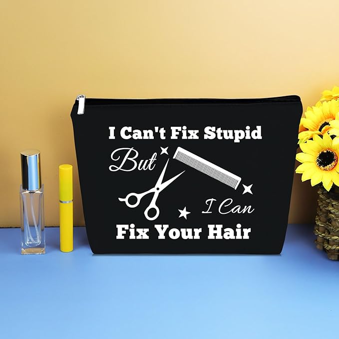 Hairdresser Gifts Makeup Bag Hair Stylist Gift Black Cosmetic Bags Funny Hair Dresser Gift Cosmetic Pouch Oxford Cloth Makeup Case Christmas Graduation Present for Hairdresser Inspirational Present