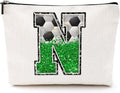 Soccer Gifts Initial Makeup Bag Monogrammed Cosmetic Bag Letter N Zipper Pouch Soccer Accessories for Girls Women Player Coach Friend Stuff Graduation Birthday Gifts