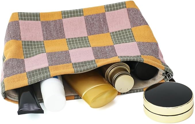 Plaid Cloth Makeup Bag - Large Capacity Travel Cosmetic Pouch & Toiletry Organizer with Zipper, Stylish Make Up Organizer for Daily Use,Gift for Women