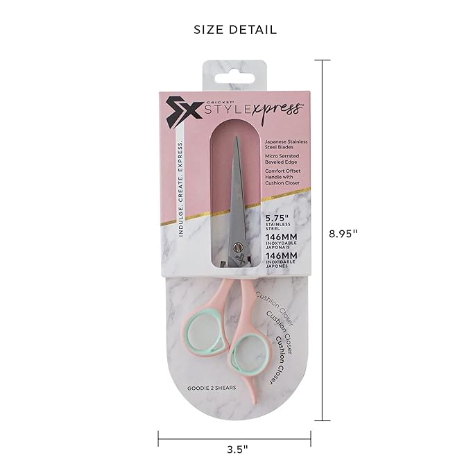 Cricket Style Xpress Goodie 2 Shears Hair Cutting Scissors - Sharp Micro-Serrated Beveled Blades, Stainless Steel Shears Hair Scissors - Wet & Dry Use, Barber Accessories - 5.75", Pink & Mint