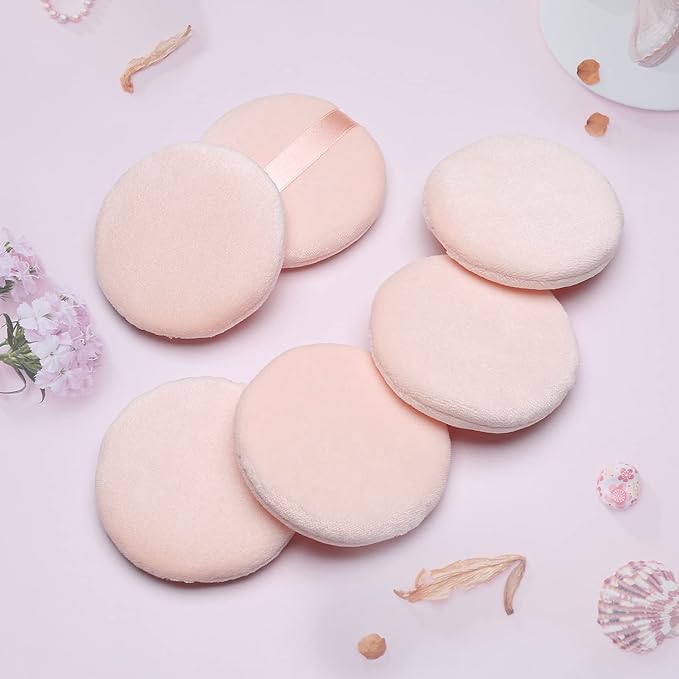 6 Pcs Pure Cotton Super Soft Washable Loose Powder Puff, 2.65 Inch Round Puff for Foundation Makeup