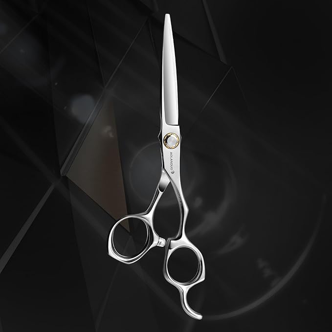AOLANDUO Convex Edge Hair Cutting Scissors 6" Japanese VG10 Steel, Professional Salon Shears, Offset Handle, Ergonomic, Includes Case & Accessories, Silver White, 1 Count