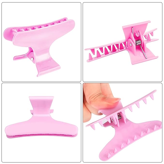Ondder 24 Pcs Pink Butterfly Hair Clamps and Claw Clips for Styling, Sectioning, Cutting, Coloring - Pro Salon Hairdressing Tool Accessories for Women Girls