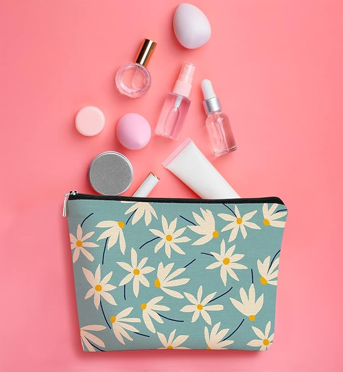 Daisy Medium Makeup Bag,Spring Summer Flower Cosmetic Bag Best Gift Idea for Teen Girls Women,Birthday Christmas Gifts for Daughter Sister