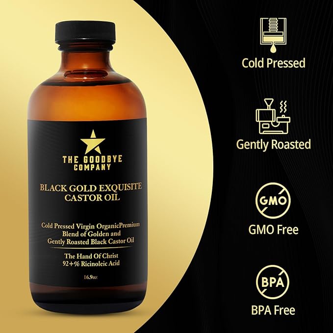 The Goodbye Company 100% Pure Organic Jamaican Black Castor Oil - Premium Cold-Pressed for Hair Growth, Skin Moisturizing, Eyelashes & Eyebrows - 16.9oz