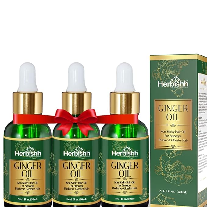 Herbishh Ginger Essential Oil for Hair Growth 30ml - Pack of 3, Non-Sticky Serum for Thicker, Strong and Glossier Hair With Dropper