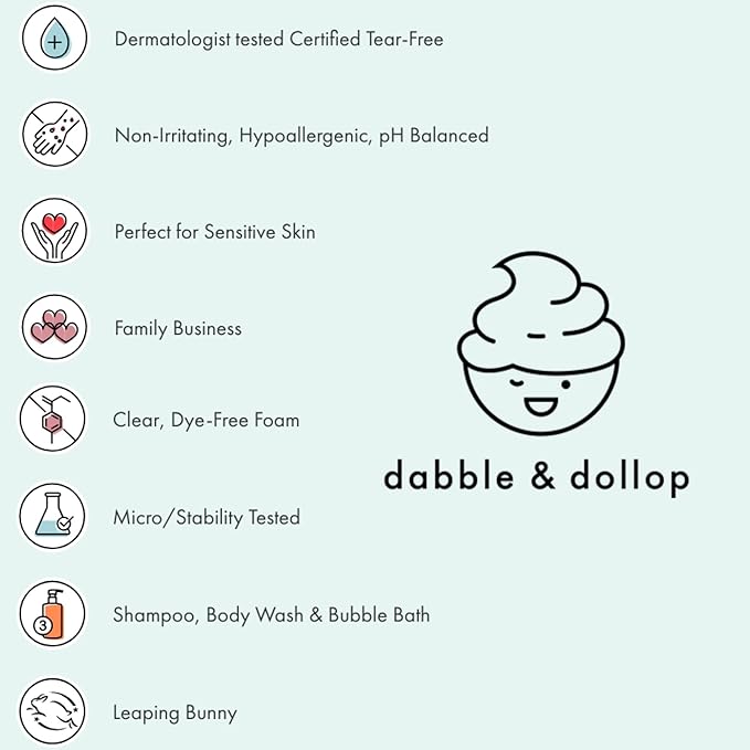 Dabble & Dollop Blueberry + Vanilla Body Wash & Shampoo – 3-in-1 Natural Bubble Bath for Kids, No Parabens or Sulfates, Vegan, Gluten-Free, Tear-Free (2-Pack)