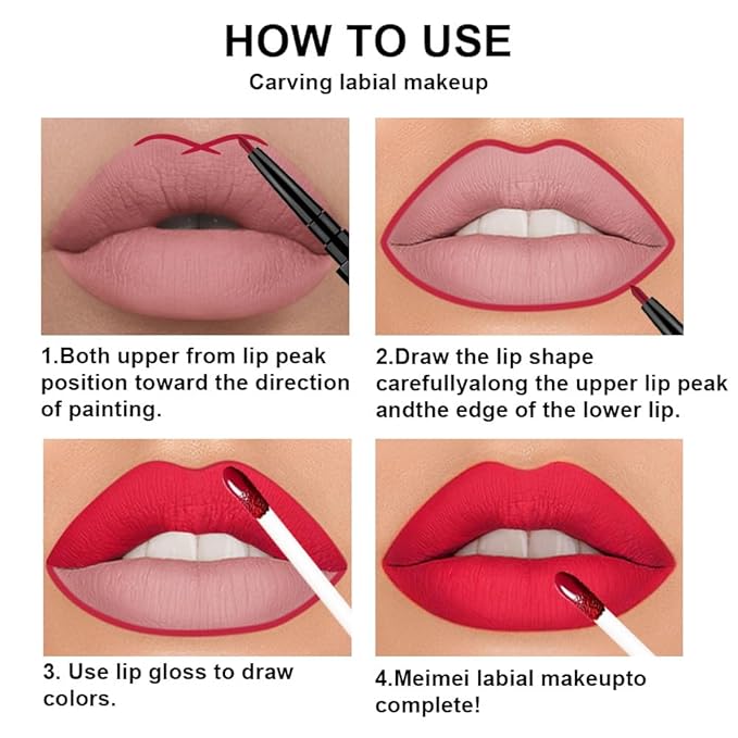 3Pcs 2 in 1 Dark Red Orange Red Fire Red Matte Lip Liner and Liquid Lipstick Stain Makeup Set for women, Long Lasting Smudge Proof Lip Tint Matte Finish Lip Gloss for All-Day Color Hold, Set29