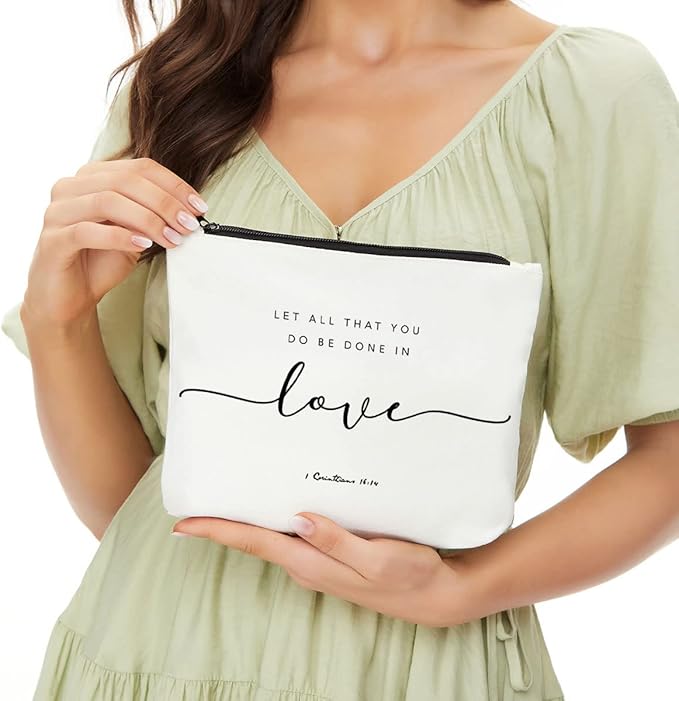 JIUWEIHU Christian Gifts for Women, Religious Gifts for Women-You Do Be Done in Love 1 Corinthians 16:14 - Inspirational Quote Bag, Religious Faith Decor Christian Quote Bible Scripture Makeup Bag