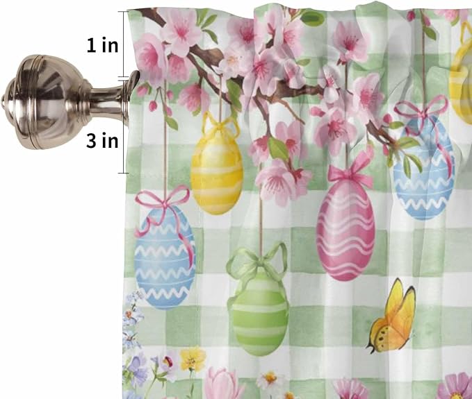 Happy Easter Bedroom Curtains 63 Inches length, Spring Bunny Eggs Flower Sage - Image 6