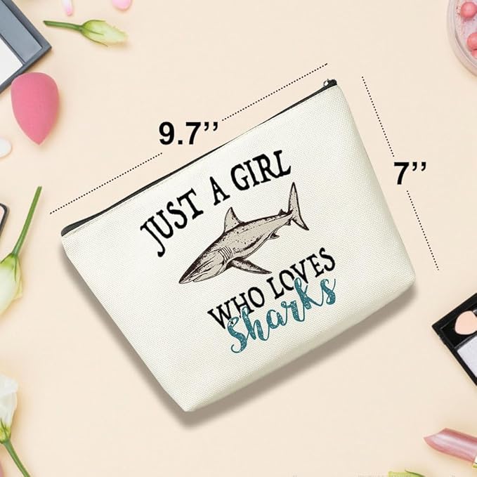 VICBOU Cute Shark Makeup Bag Shark Gifts for Women Girls Sharks Decor Stuff Merch for Animal Lover Funny Friendship Birthday Gifts for Teens Best Friend Daughter BFF Sister Bestie Cosmetic Bag Case