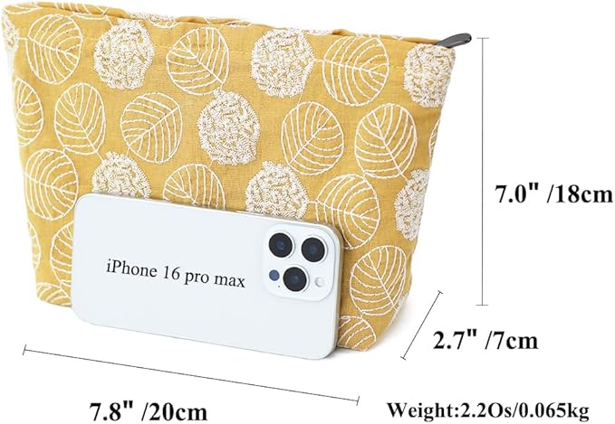 Floral Cotton Embroidered Makeup Bag - Large Capacity Travel Cosmetic Pouch & Toiletry Organizer with Zipper, Perfect for Daily Use, Makeup Storage, or Gift Ideas