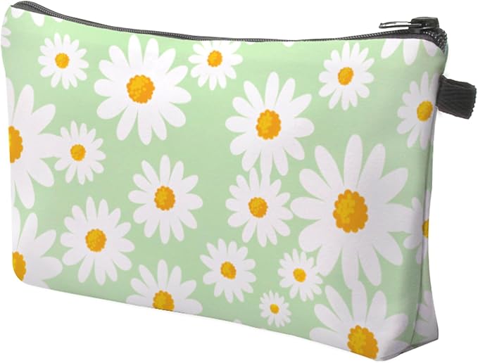 Cute Travel Makeup Bag Cosmetic Bag Small Pouch Gift for Women (Daisy Sage Green)