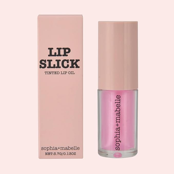 Sophia + Mabelle Hydrating Lip Oil – Lightweight, Non-Sticky & High-Shine Lip Gloss Oil – Moisturizing, Nourishing, Soothing Tinted Formula for Soft Lips – 3.7g (Sandcastle (Baby Pink), 3.7g)
