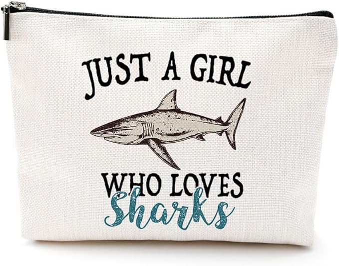 VICBOU Cute Shark Makeup Bag Shark Gifts for Women Girls Sharks Decor Stuff Merch for Animal Lover Funny Friendship Birthday Gifts for Teens Best Friend Daughter BFF Sister Bestie Cosmetic Bag Case
