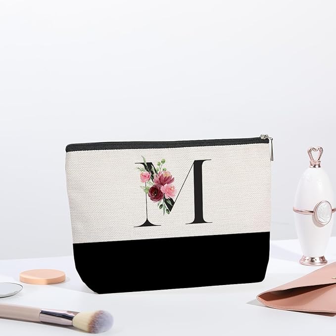 Initial Makeup Bag, Personalized Gifts for Women, Personalized Makeup Bag, Bridesmaid Gifts, Cosmetic bags for Women (Letter M)