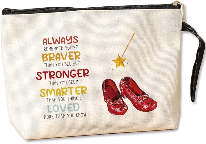 Inspirational Gifts for Women Girls Her Wi-zard of OZ Gifts Dorothy Ruby Red Makeup Bag Encouragement Birthday Gifts for Women Her Girls Friend Sister You Are Braver Stronger Smarter Than You Think