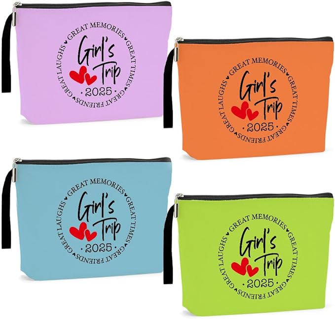 Hanamiya Na 4Pcs Girls Trip Gifts Favors 2025 Weekend Bag Makeup Bag Girls Weekend Friendship Gifts Weekender Bags for Women Sisters Friends Cosmetic Bag Zipper Pouch Wedding Bachelorette Party