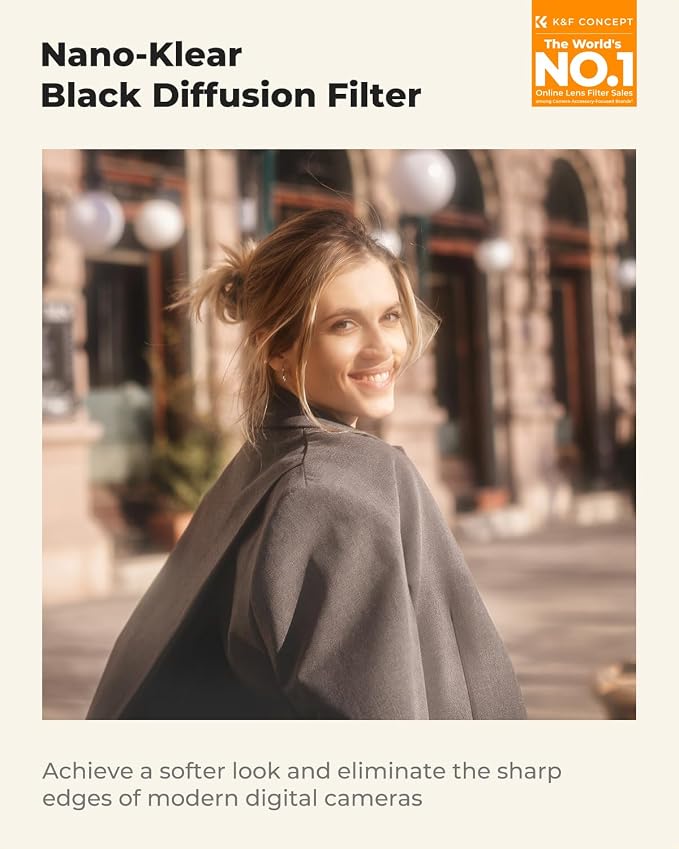 K&F CONCEPT 82mm Black Diffusion 1/2 Filter Mist Cinematic Effect Filter - Image 2