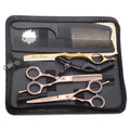 Purple Dragon 5.5 inch Hair Cutting Scissors Set with Razor, Leather Scissors Case, Barber Hair Cutting Shears Hair Thinning/Texturizing Shears for Professional Hairdresser or Home Use (Rose Gold)