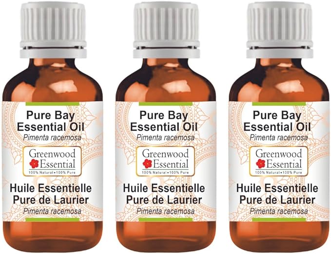 Greenwood Essential Pure Bay Essential Oil (Pimenta racemosa) Steam Distilled (Pack of Three) 100ml X 3 (10 oz)