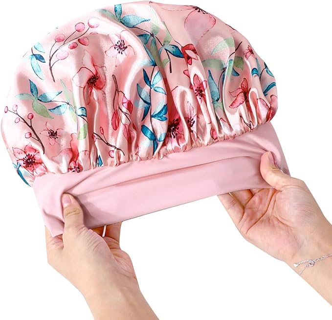 GDTOGRT Satin Silk Bonnet for Sleeping Women - Double Layer Sleep Hair Bonnets Caps for Curly Braid Hair with Tie Band