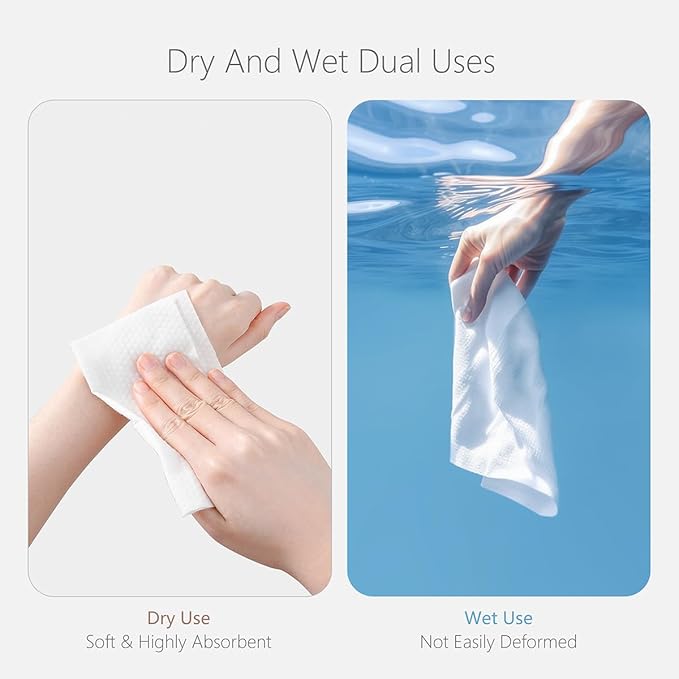 Face Towels Disposable Cotton Facial Towels, 300 Count Biodegradable Soft Dry Facial Tissue, Drying Tissue for Skin Care, Makeup Remover, Disposable Face Cloths for Washing